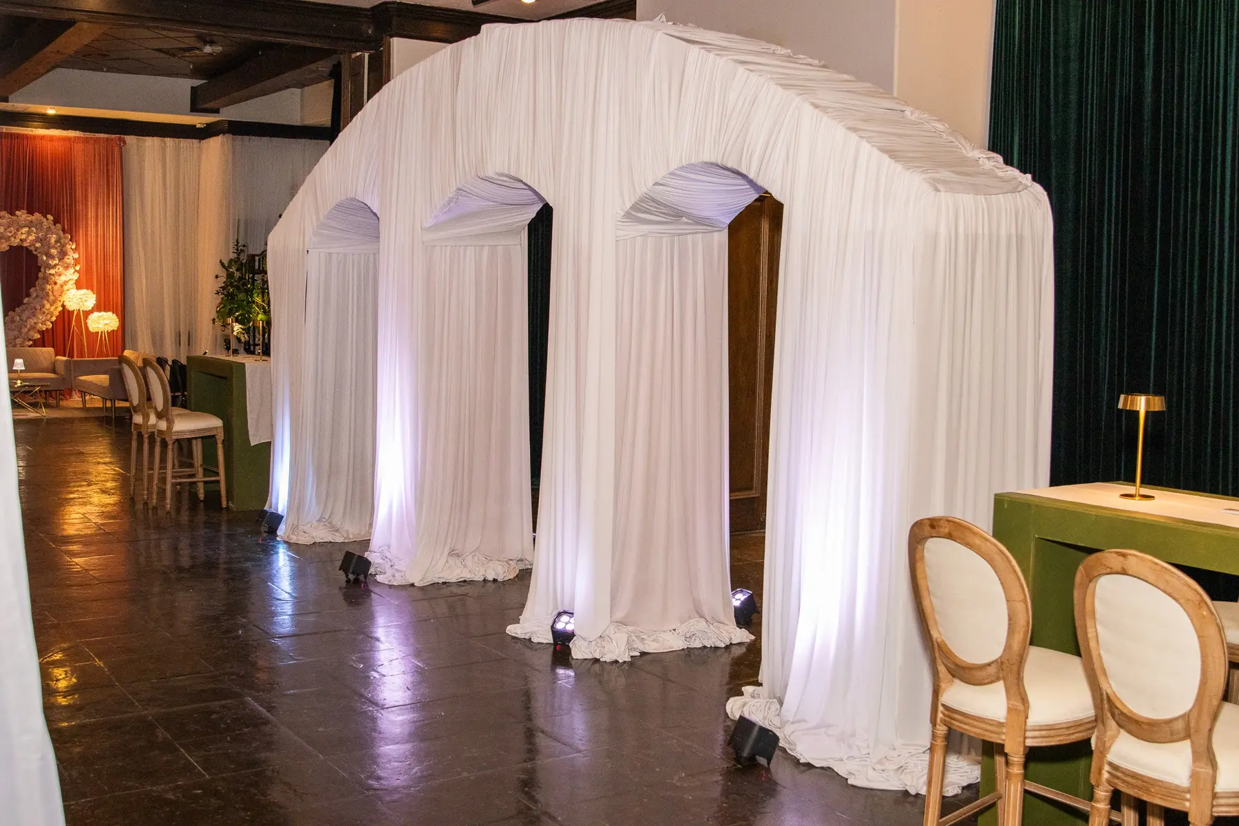 Draped architectural portal inside the ELEVENTS Edinburg showroom
