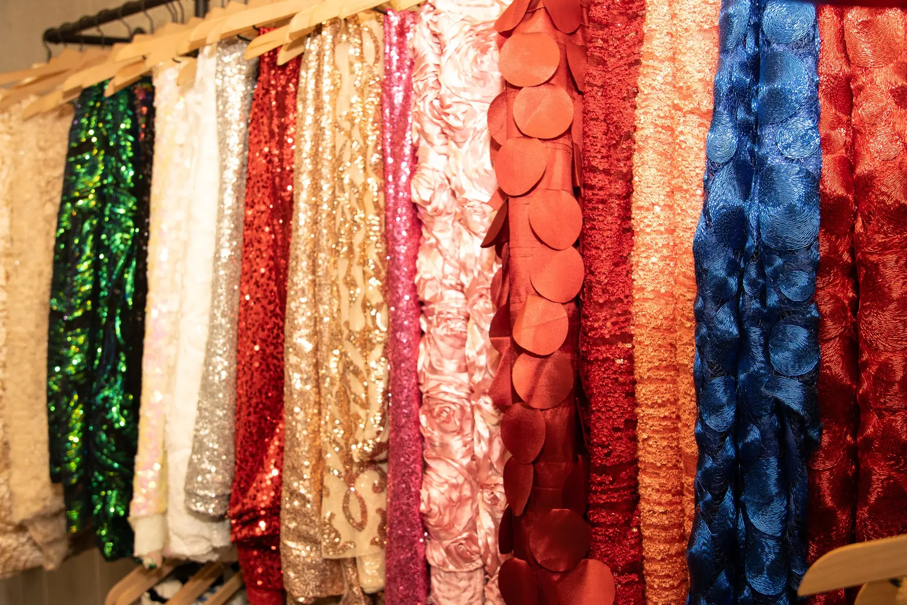 Close study of specialty linens in the ELEVENTS showroom