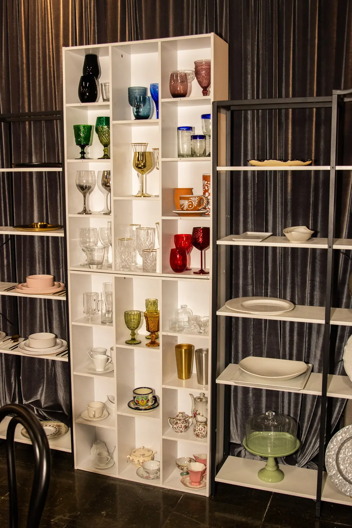 Glassware and tabletop library inside the ELEVENTS showroom